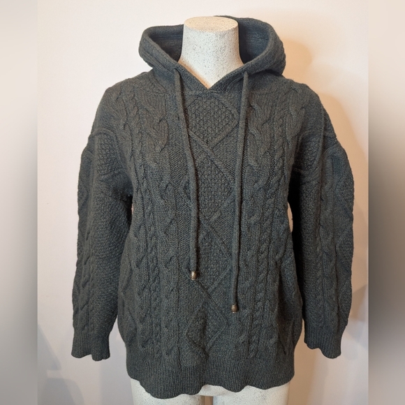 Blarney Woolen Mills Aran hooded Merino Wool Sweater, Green Women's Size L - Picture 15 of 16